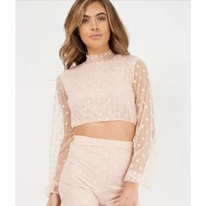 NEW 2pc Polka Dot Mesh Coordinating Set, Crop Top and Pants Sz S/M